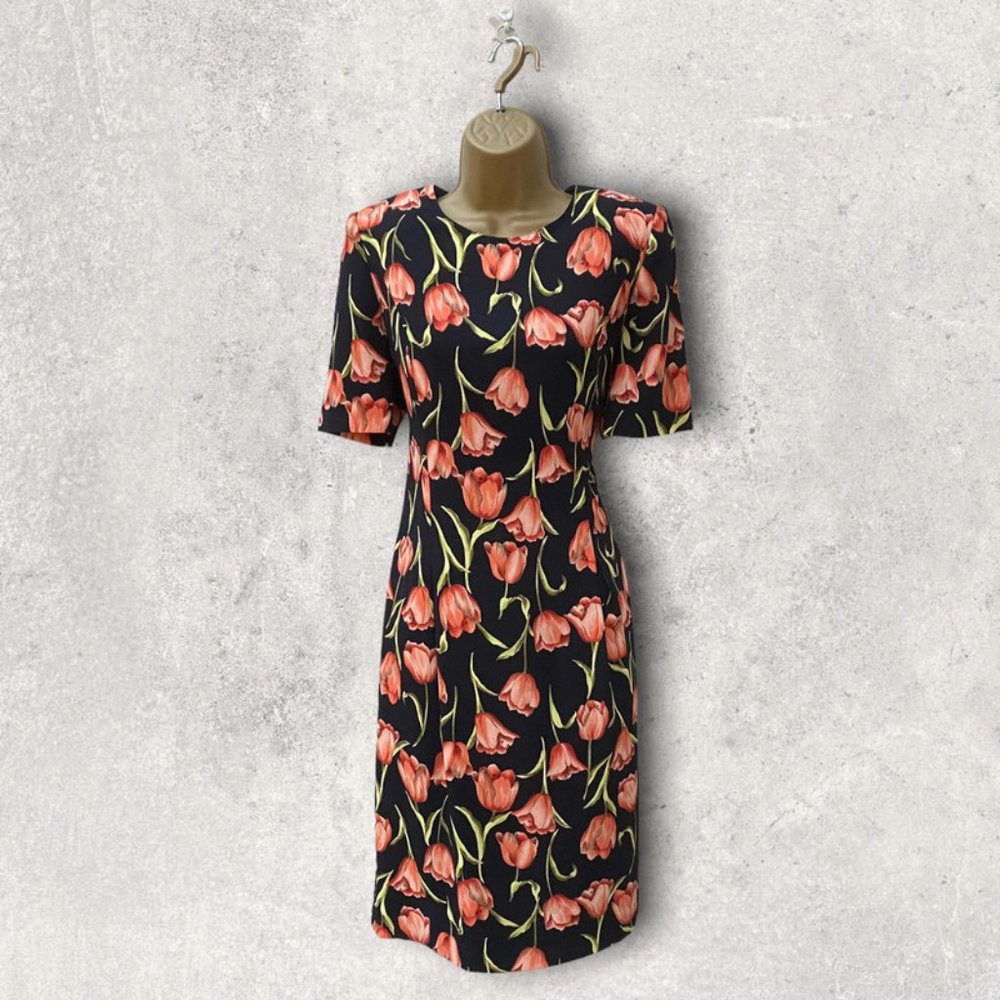 Vintage Fink Floral Sheath Dress, Size 10 - Picture 1 of 4